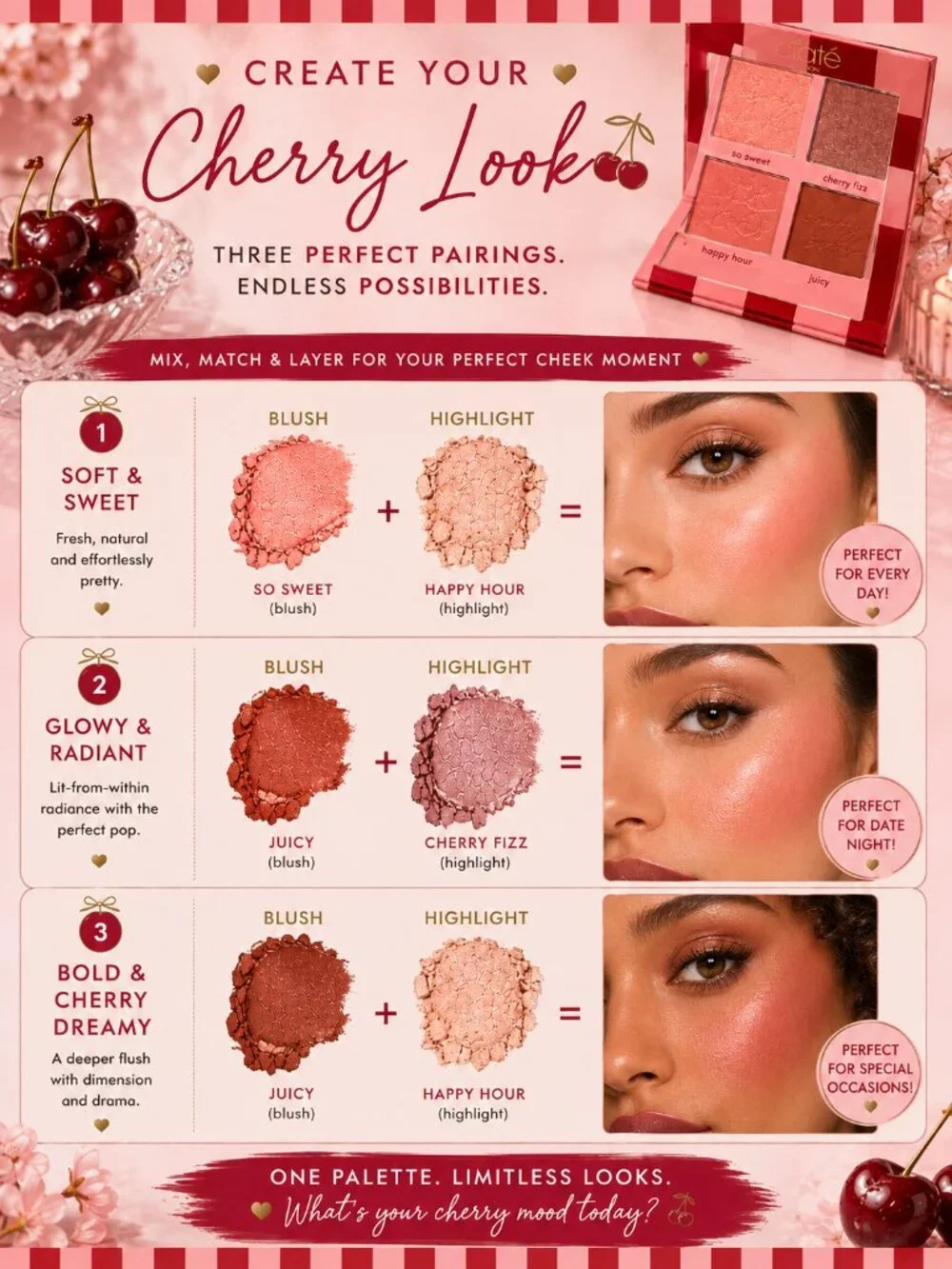 Ciaté London Cherry Bomb Blush & Highlighter Palette 4 Shades New